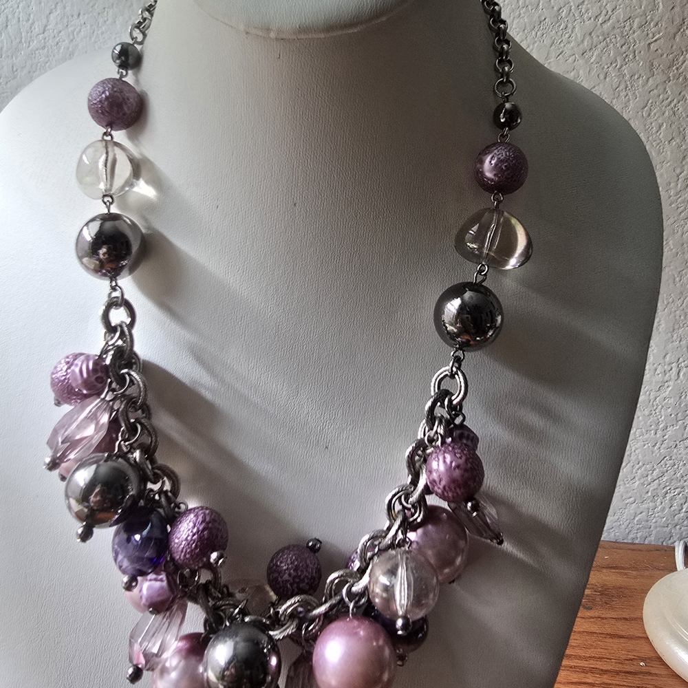 Chico's Elegant Purple and Silver Beaded Necklace